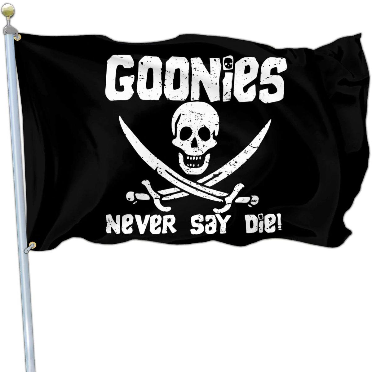 NASIAN Never Say Die pirate flag 3x5 display with bold skull motif for outdoor display.
