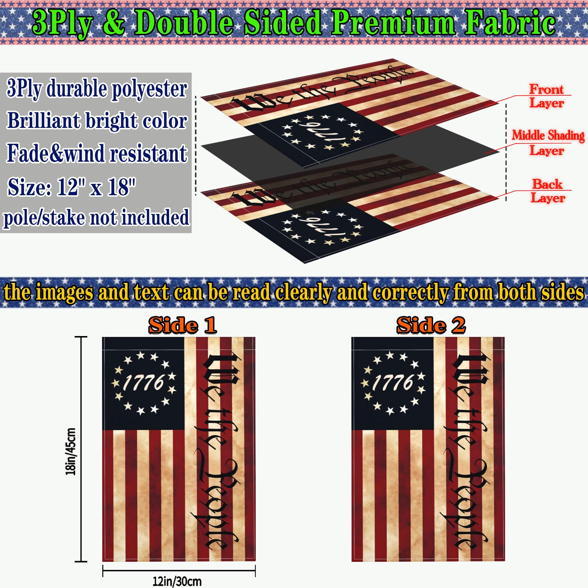 NASIAN patriotic yard flag We The People for outdoor decor