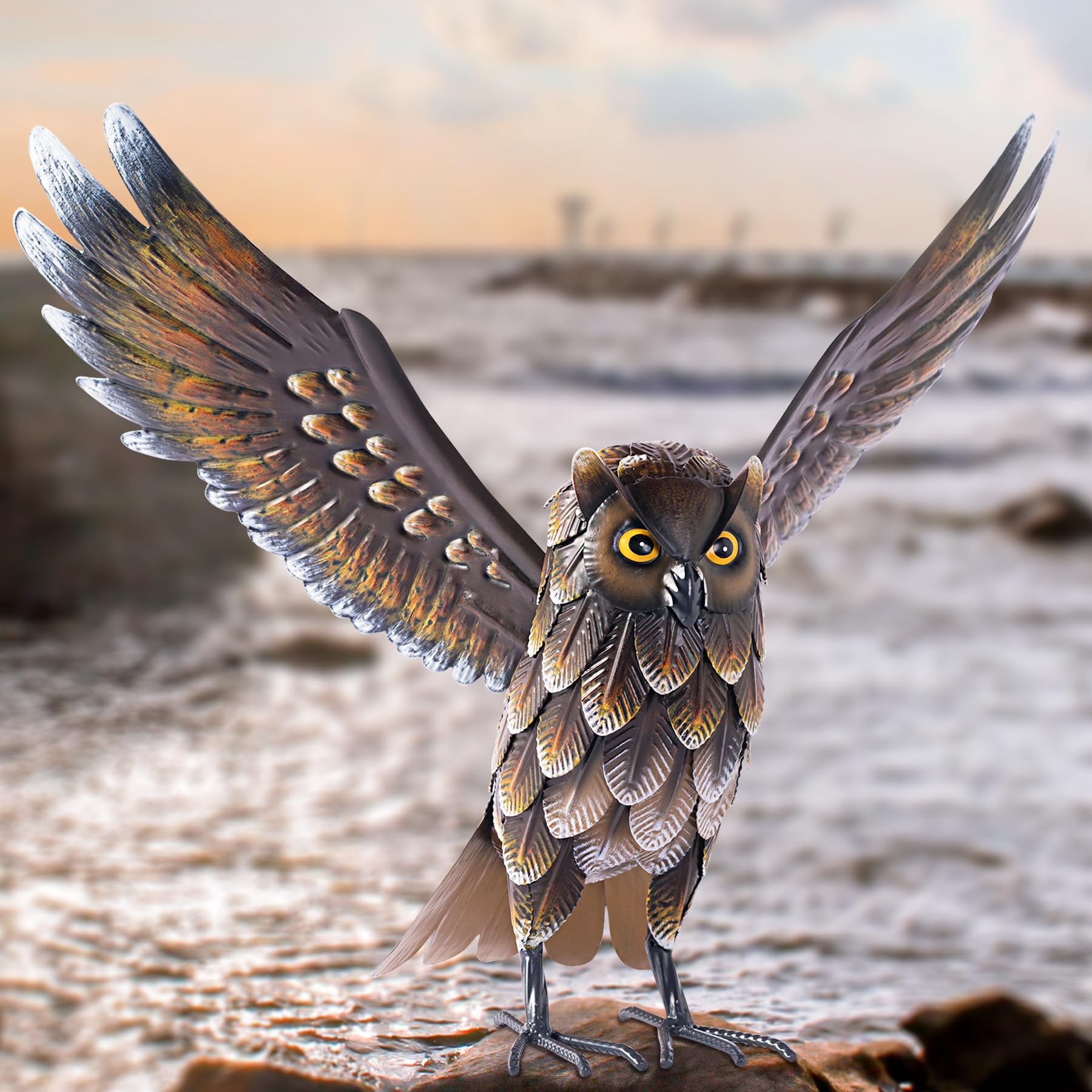 Natelf garden owl sculpture standing metal boosts curb appeal and weather resistance.