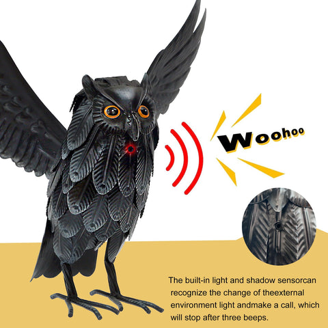 Natelf IP65 waterproof owl sculpture designed for wet weather.