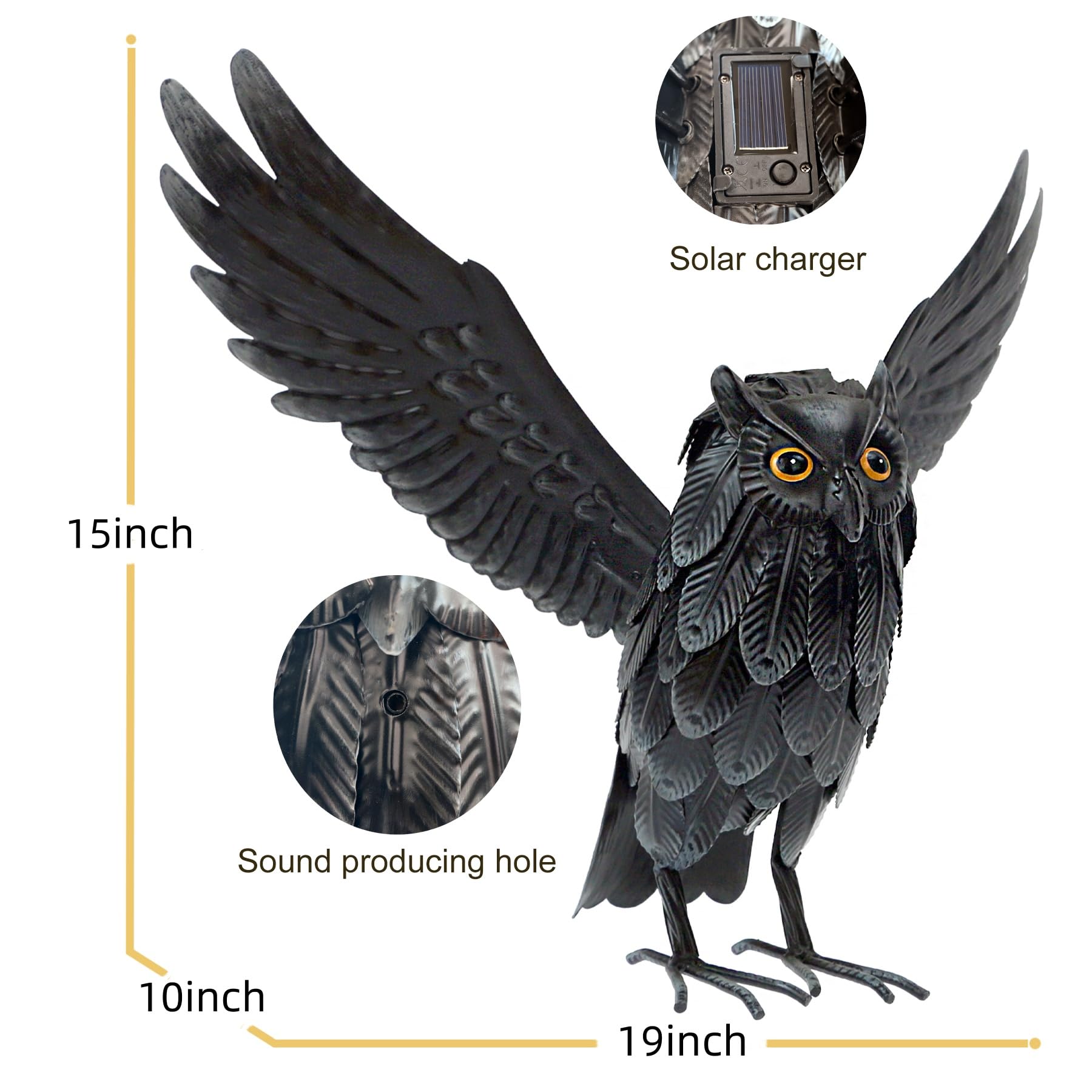 Natelf yard owl stake assembly provides stable outdoor placement.
