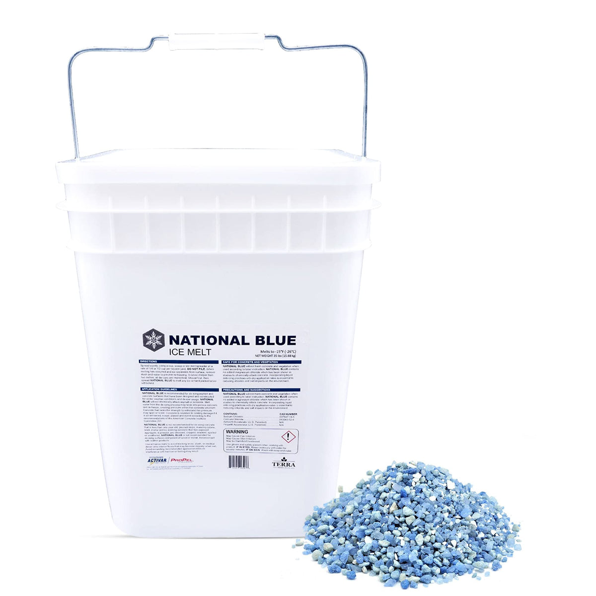 National Blue Ice Melt bucket 35lb ready for fast winter melt