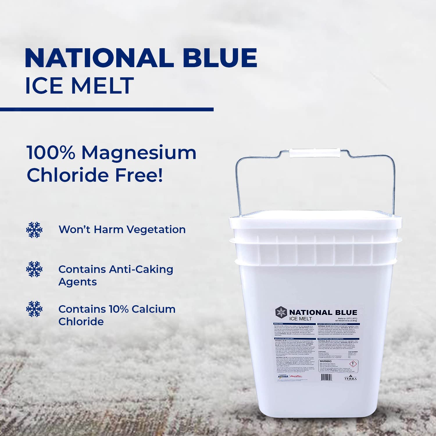 Concrete-safe National Blue Ice Melt applied per label
