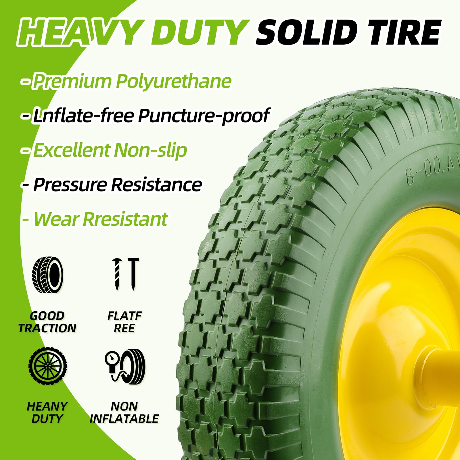 National Standard flat-free tire with NHS rating for heavy use.