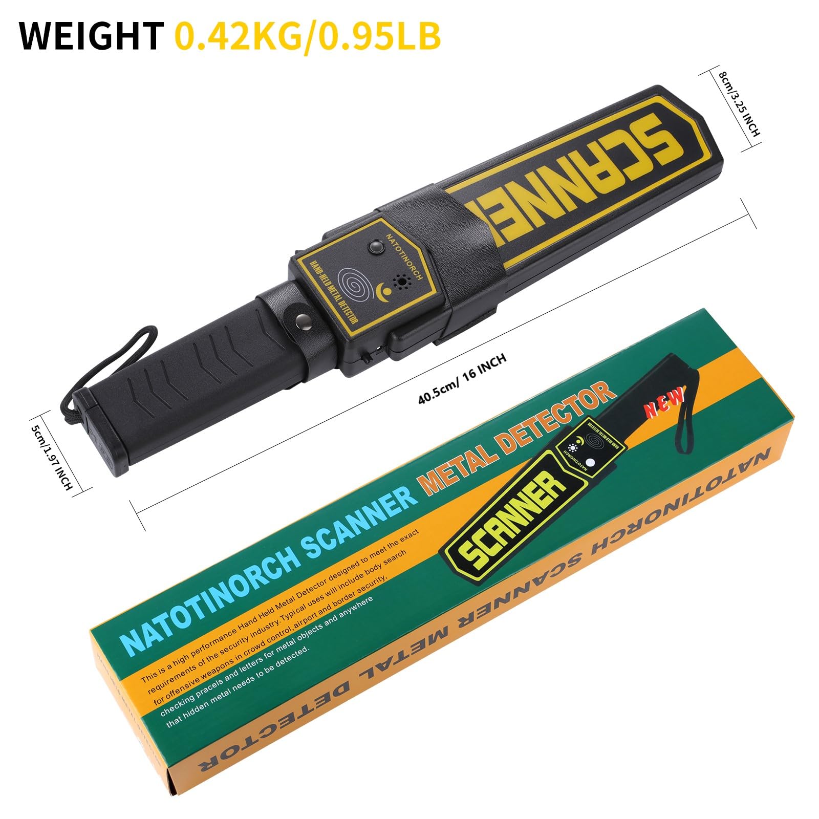 Natotinorch handheld detector wand side view showing compact design for easy carry