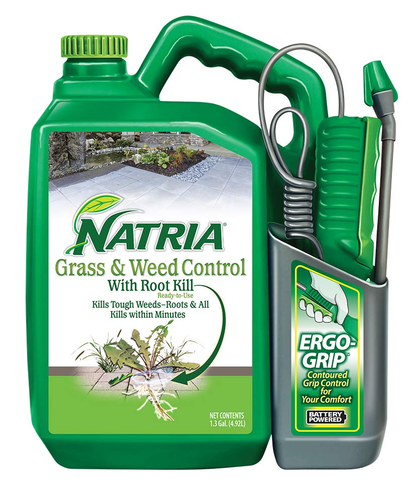 Natria grass and weed killer bottle ready for garden weed control