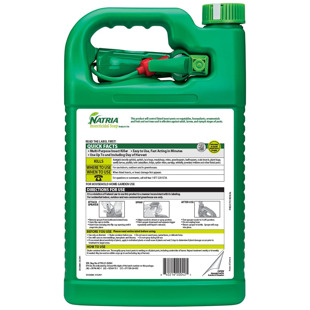 Natria Insecticidal Soap protects houseplants with easy sprayer application.