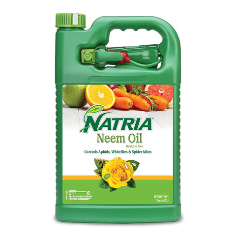 Natria Neem Oil Spray bottle ready to use for versatile indoor and outdoor plant care.