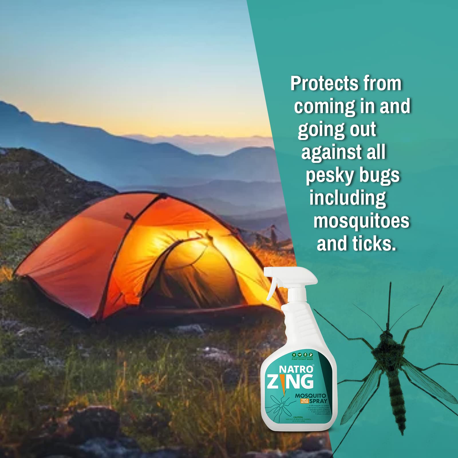 NatroZing bottle beside standing water to prevent larvae growth.