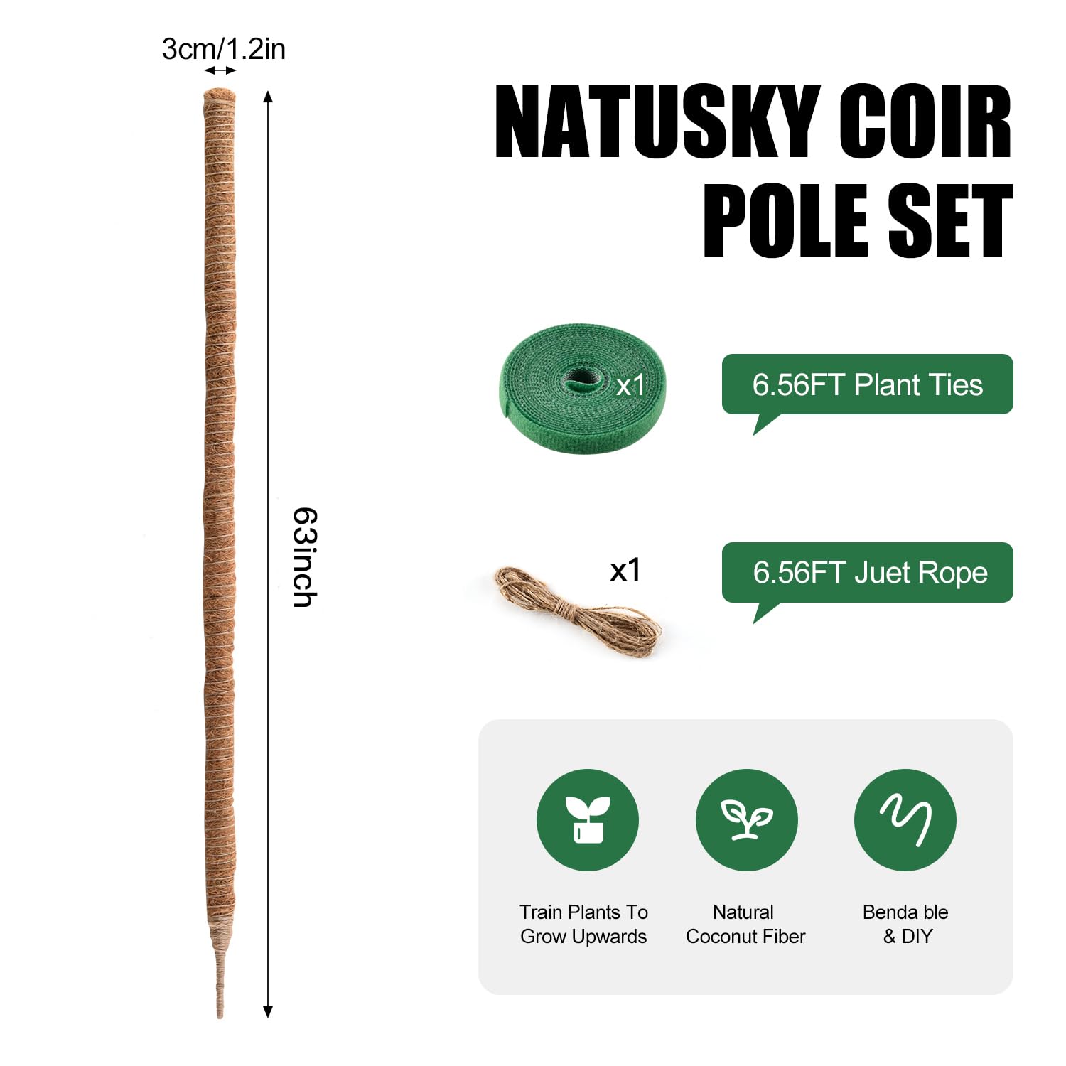 NATSUKY moss pole climbing plants convenient setup with rope and ties