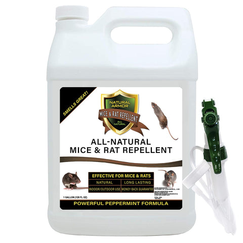 Natural Armor Mice Rat Repellent bottle front shows long-lasting peppermint protection for indoor and outdoor use.