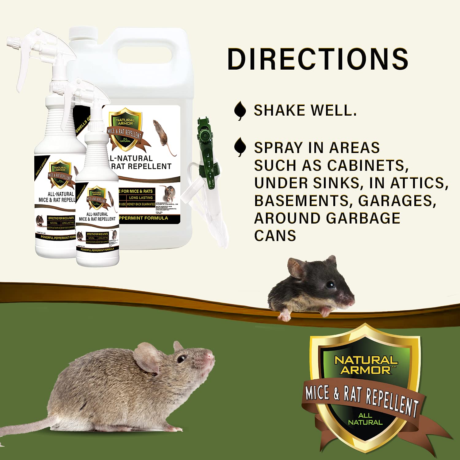 Natural Armor No-mess-traps-benefit highlights mess-free pest deterrence without trapping.