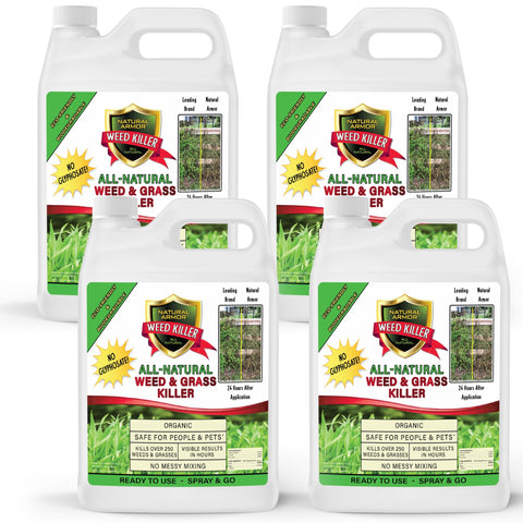 Natural Armor weed killer bottle shows ready-to-use formula for fast weed control.