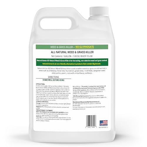 Natural Armor weed killer spray action targets stubborn weeds along paths.