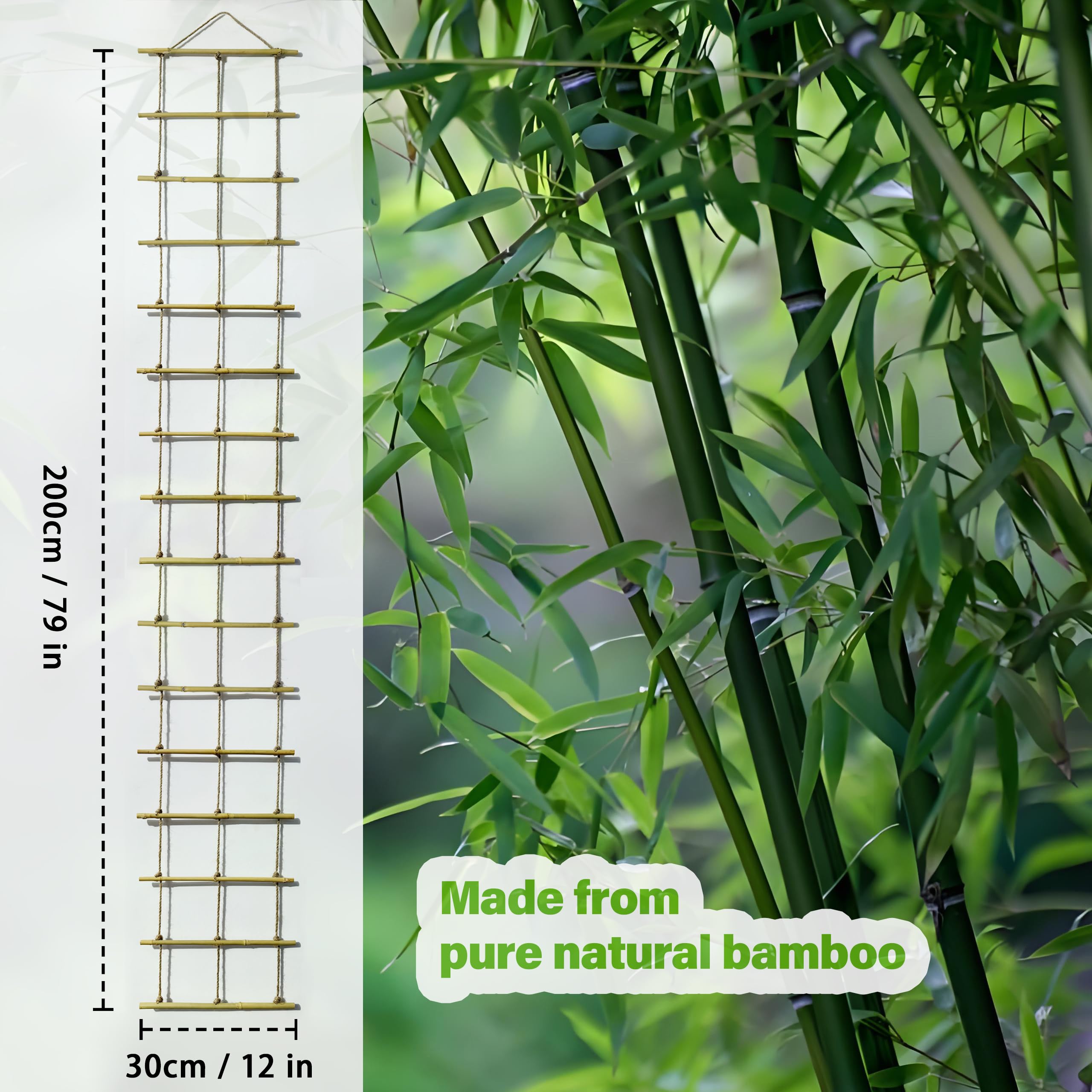 Natural Bamboo Ladder Trellis close-up of bamboo pieces and texture