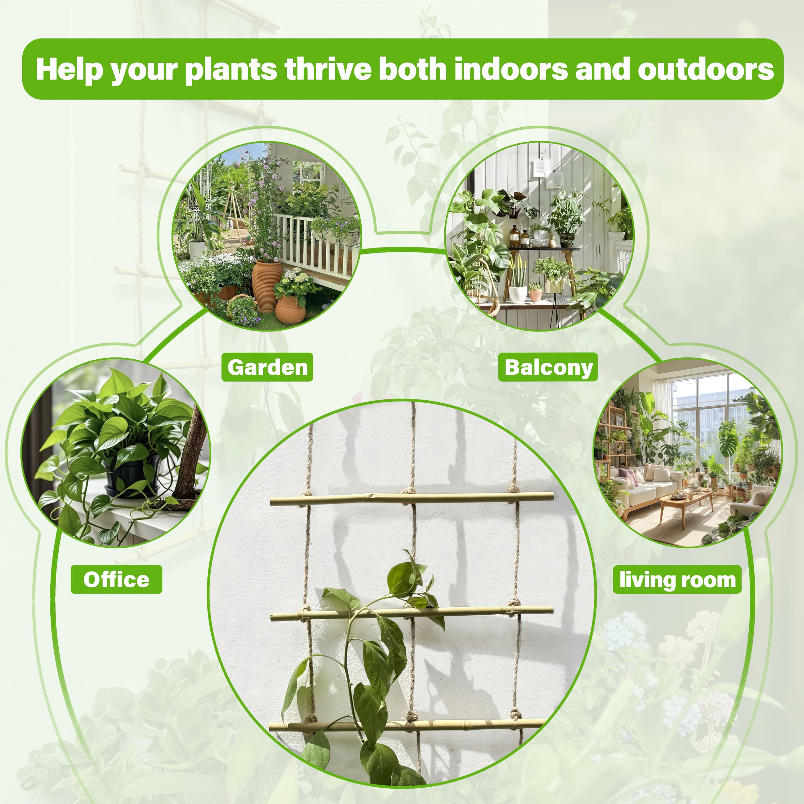 Natural Bamboo Ladder Trellis in garden scene with climbing vines