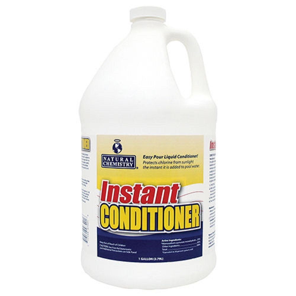 Natural Chemistry Instant Pool Water Conditioner added via skimmer for fast, even distribution.