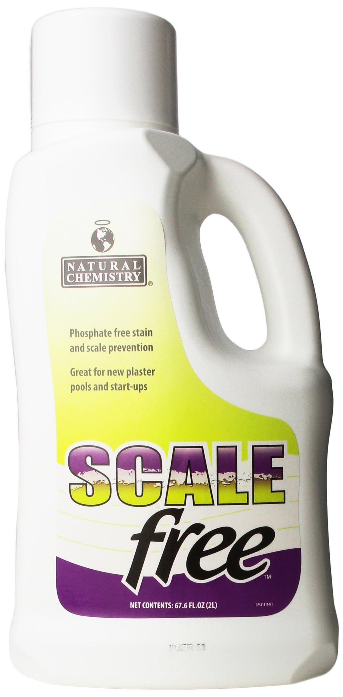 Natural Chemistry SCALEfree bottle being poured to prevent mineral scale buildup in new plaster pools