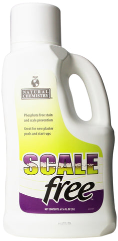 Natural Chemistry SCALEfree bottle being poured to prevent mineral scale buildup in new plaster pools