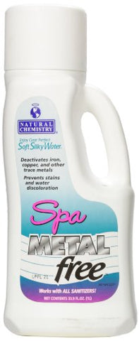 Spa Metal Free label close-up highlighting phosphate-free formula and compatibility