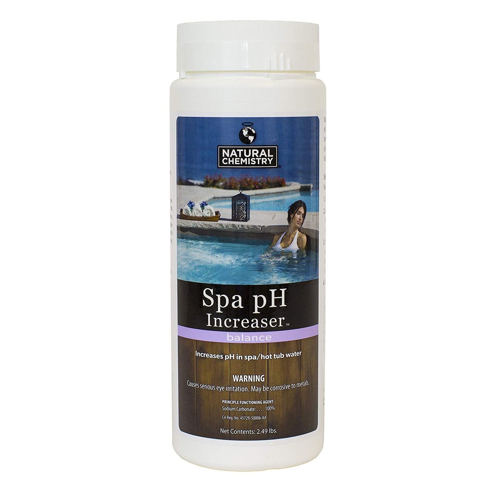Natural Chemistry Spa pH Increaser bottle maintains a comfortable spa water balance.