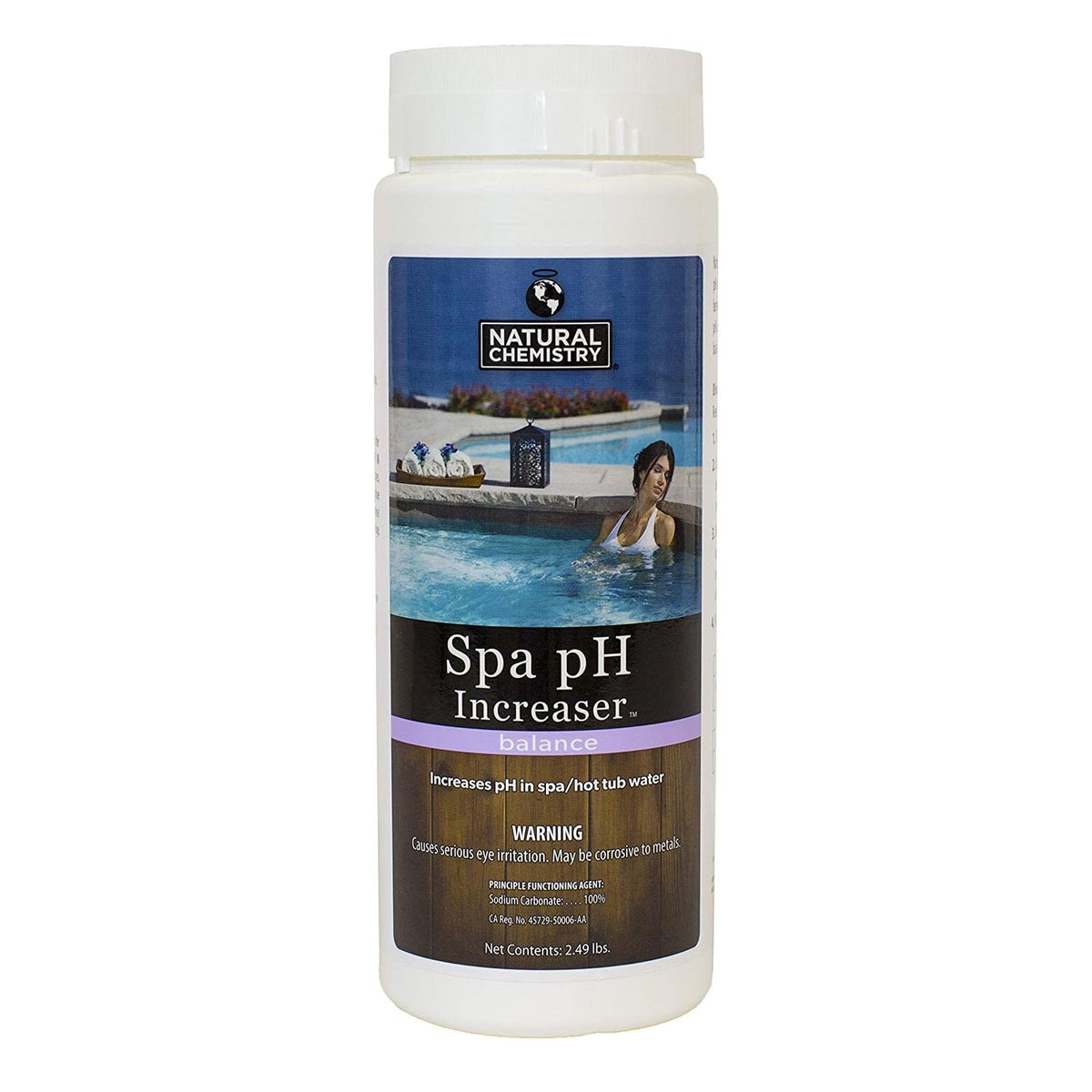 Natural Chemistry Spa pH Increaser bottle maintains a comfortable spa water balance.