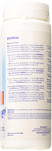 Natural Chemistry Stain Free action targets metal stains with citric acid in pools.
