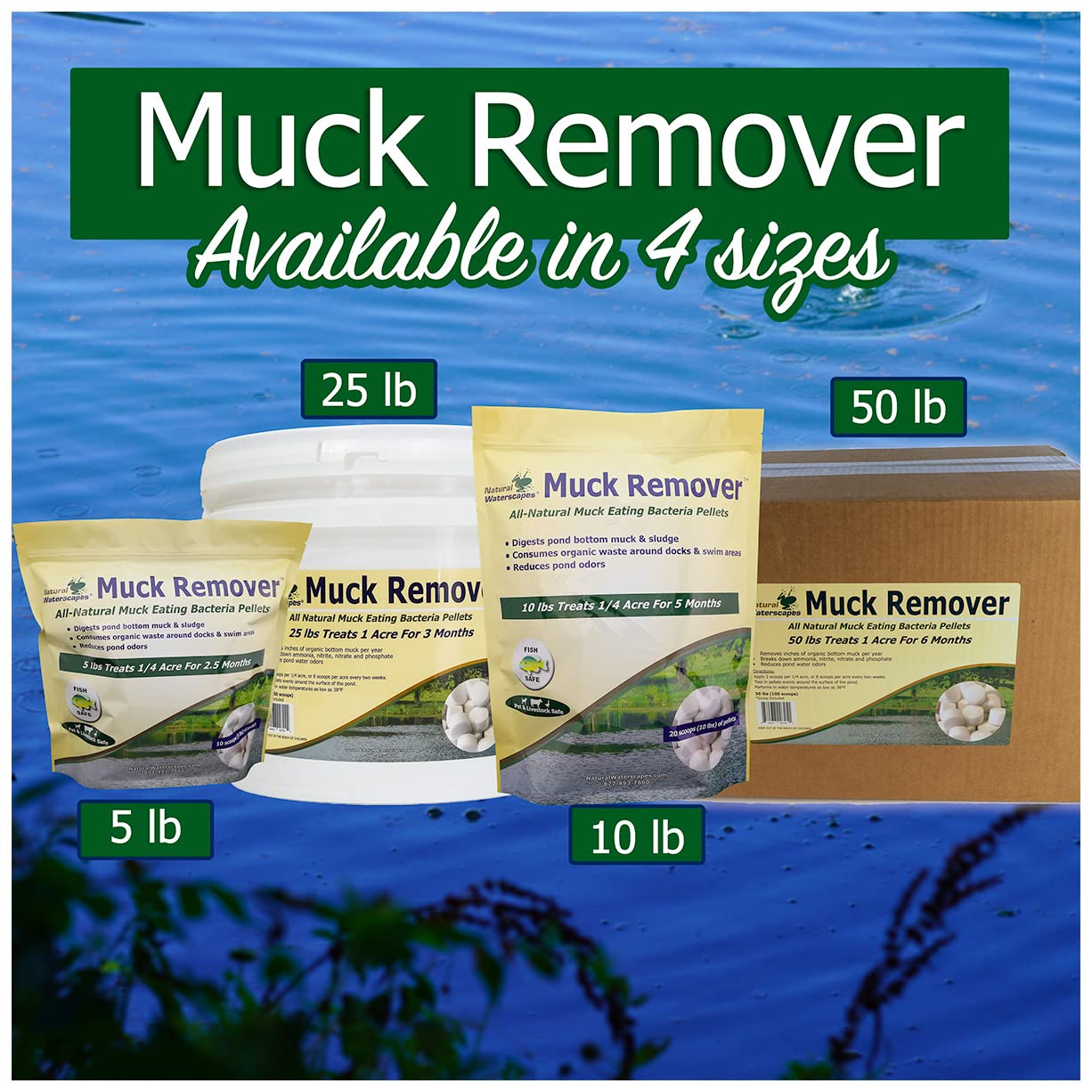 Natural Waterscapes Muck Remover Pellets used with immediate water use after application.