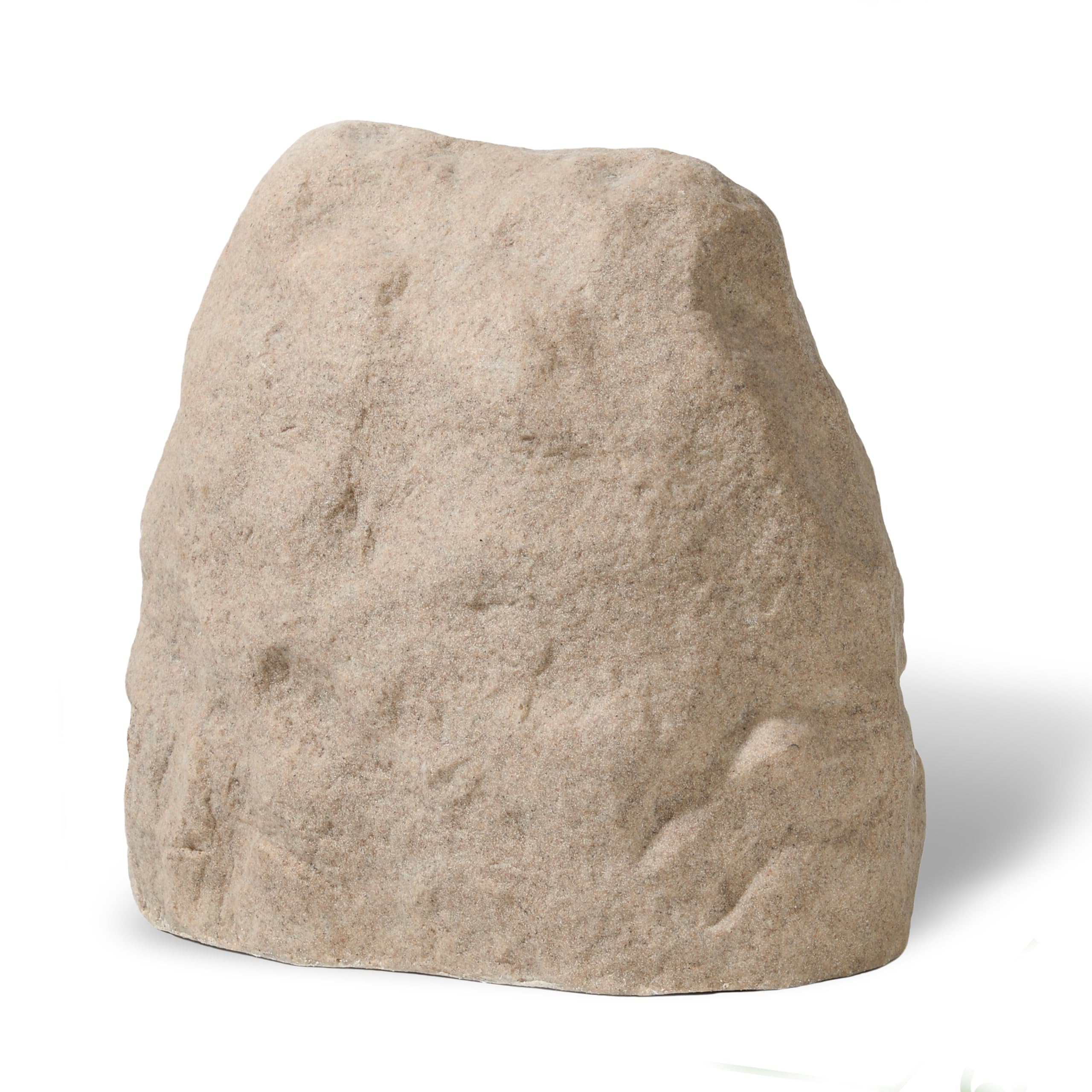 Naturalings rock cover front view in mulch bed concealing irrigation fixtures.
