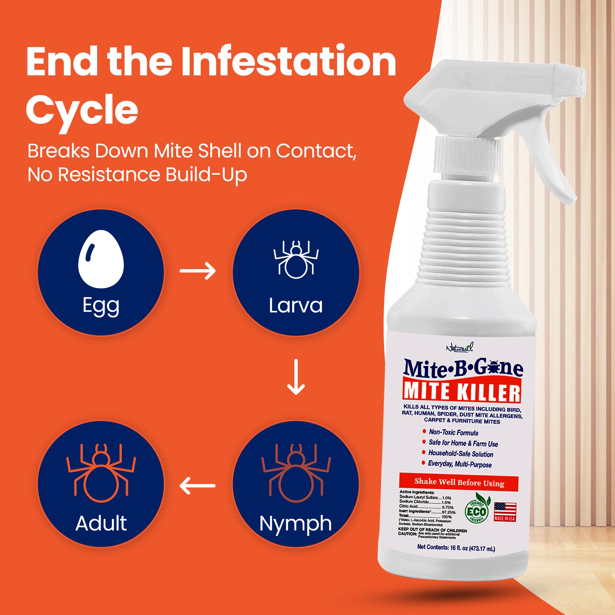 Naturasil red mite control spray applied to bird perches and bedding areas.