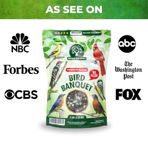 Nature Anywhere backyard birding spot with seed enables easy wildlife watching
