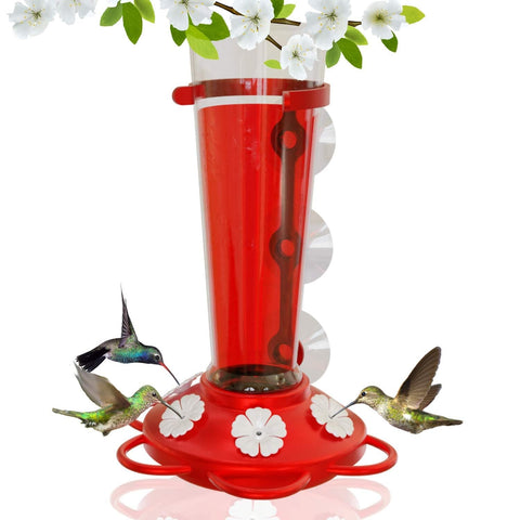 Nature Anywhere large leak-proof window hummingbird feeder in action, preventing spills for tidy outdoor viewing.