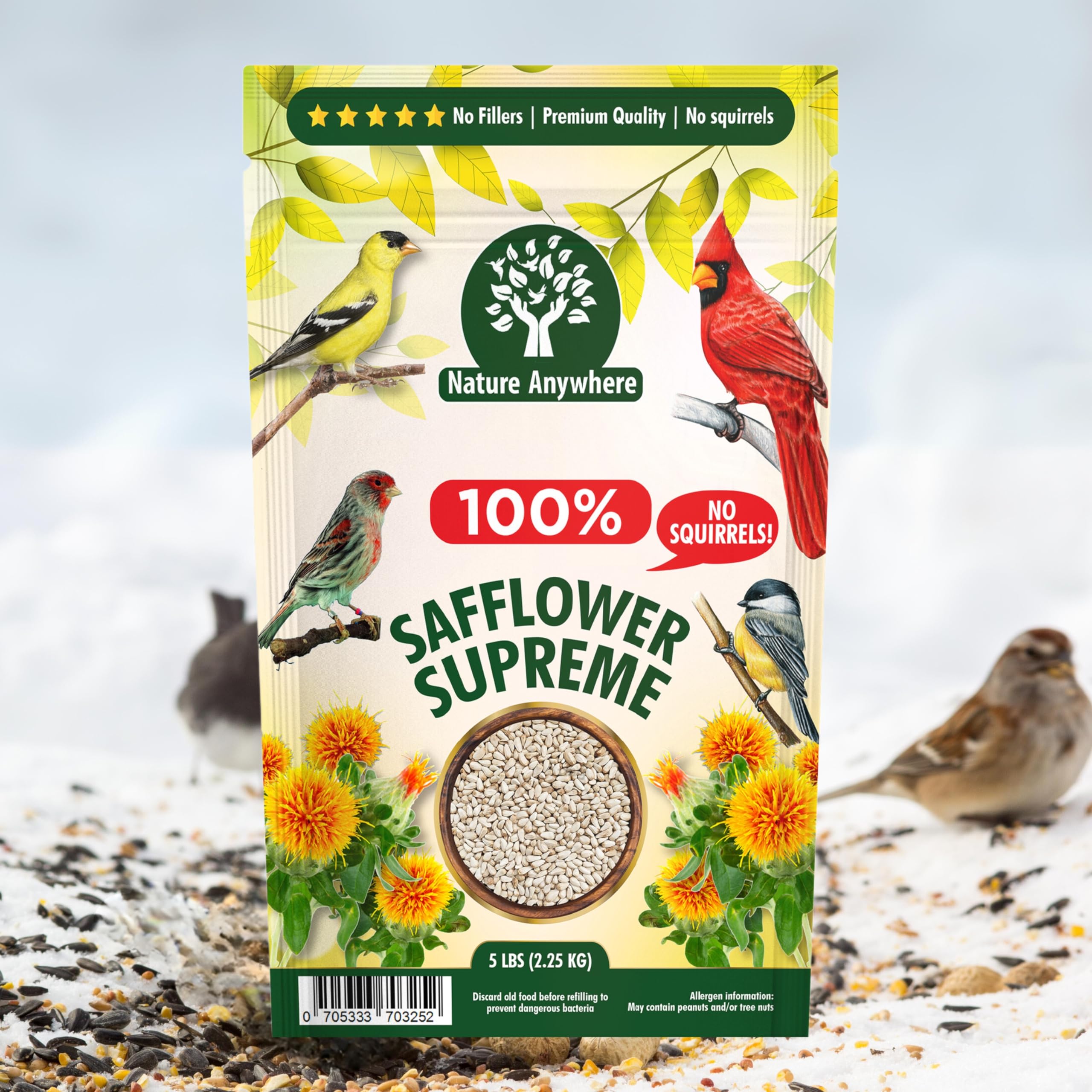 Made in USA Nature Anywhere safflower Supreme label on a product package.