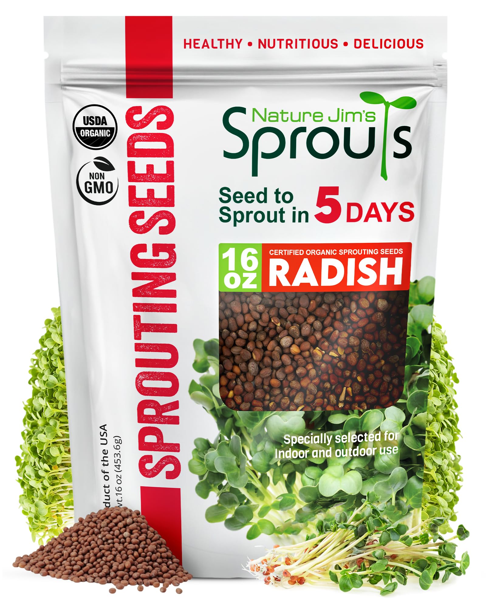 Nature Jims Radish Sprout Seeds Pack, perfect for easy at-home sprouting.