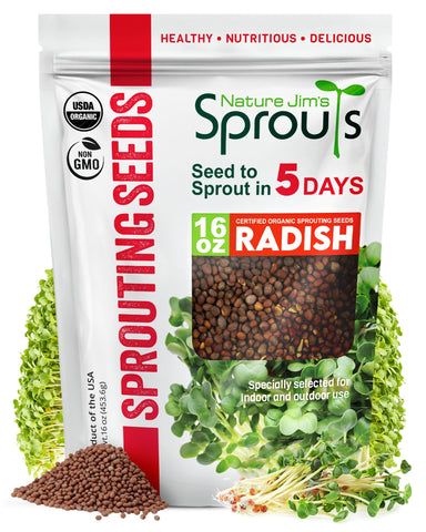 Nature Jims Radish Sprout Seeds Pack, perfect for easy at-home sprouting.