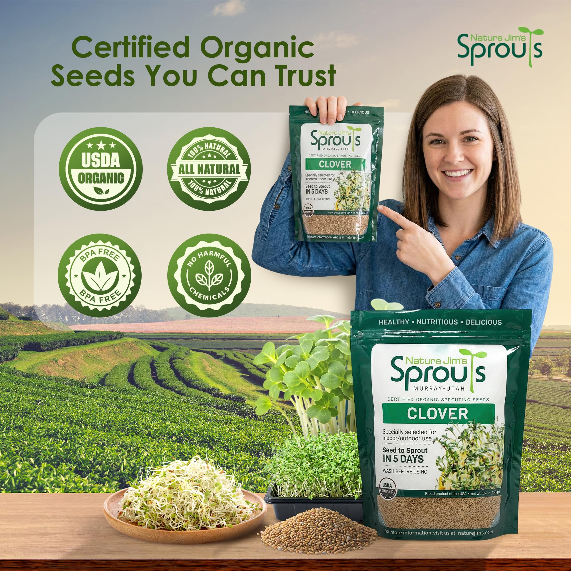 Nature Jims Clover Seeds in a 16 oz bag support steady harvests.