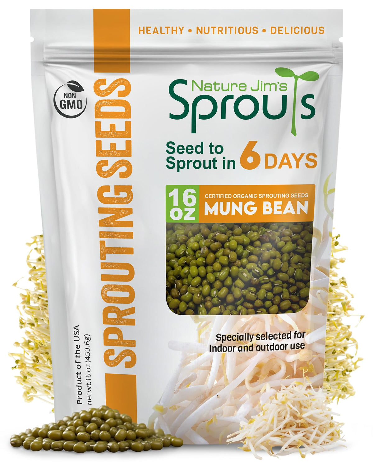 Nature Jims Sprouts mung bean seeds pack ready for home sprouting and fresh nutrition
