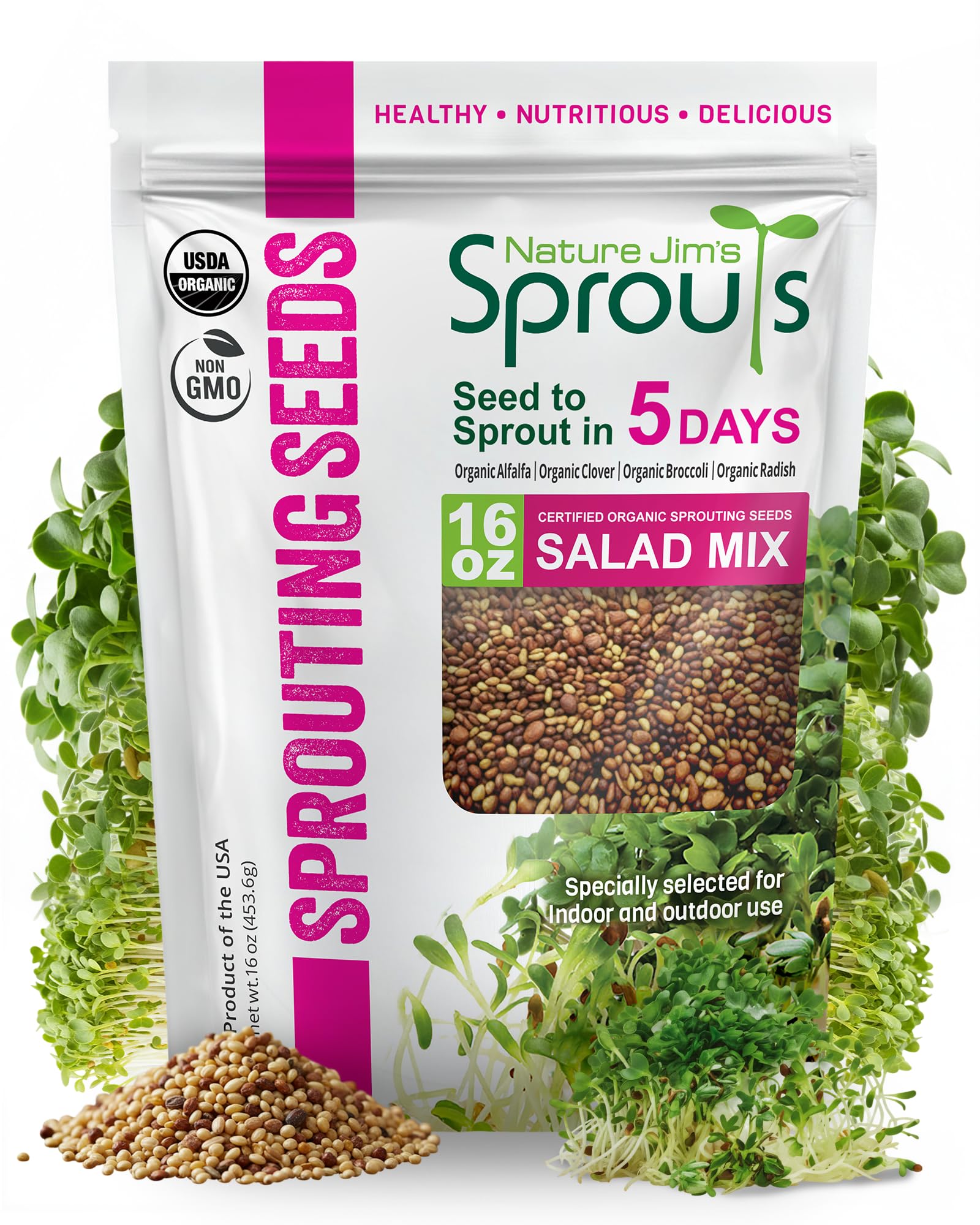 Nature Jims Sprouts organic salad mix bag ready for home sprouting