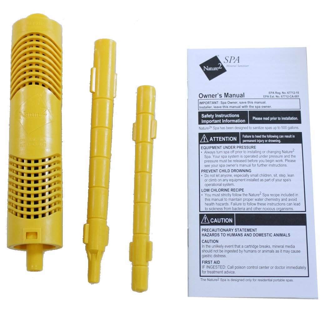 Nature2 Spa Mineral Sanitizer 3 Pack W20750 dispensing action indicates effortless maintenance.