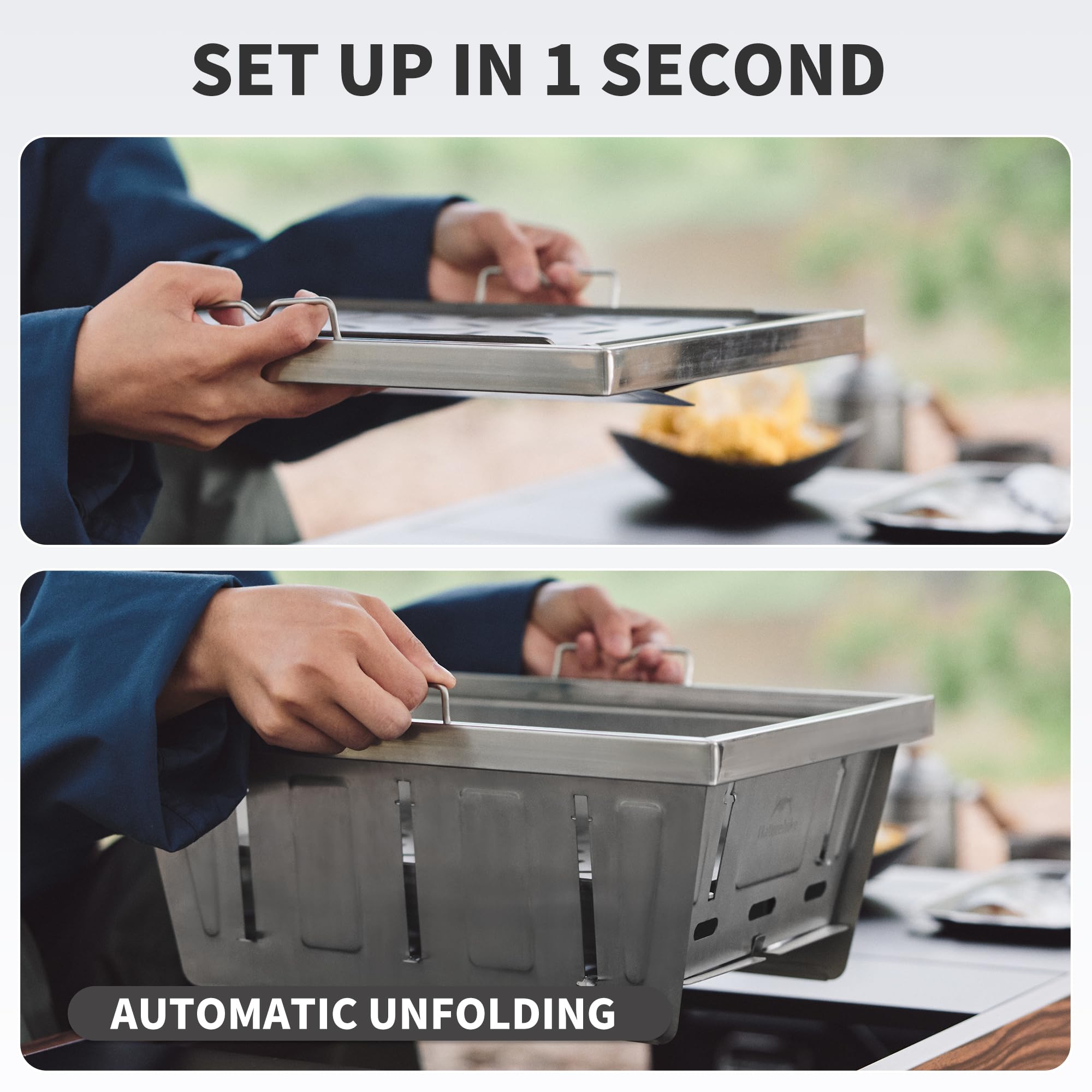 Naturehike IGT table-compatible grill with tongs included for easy grilling.