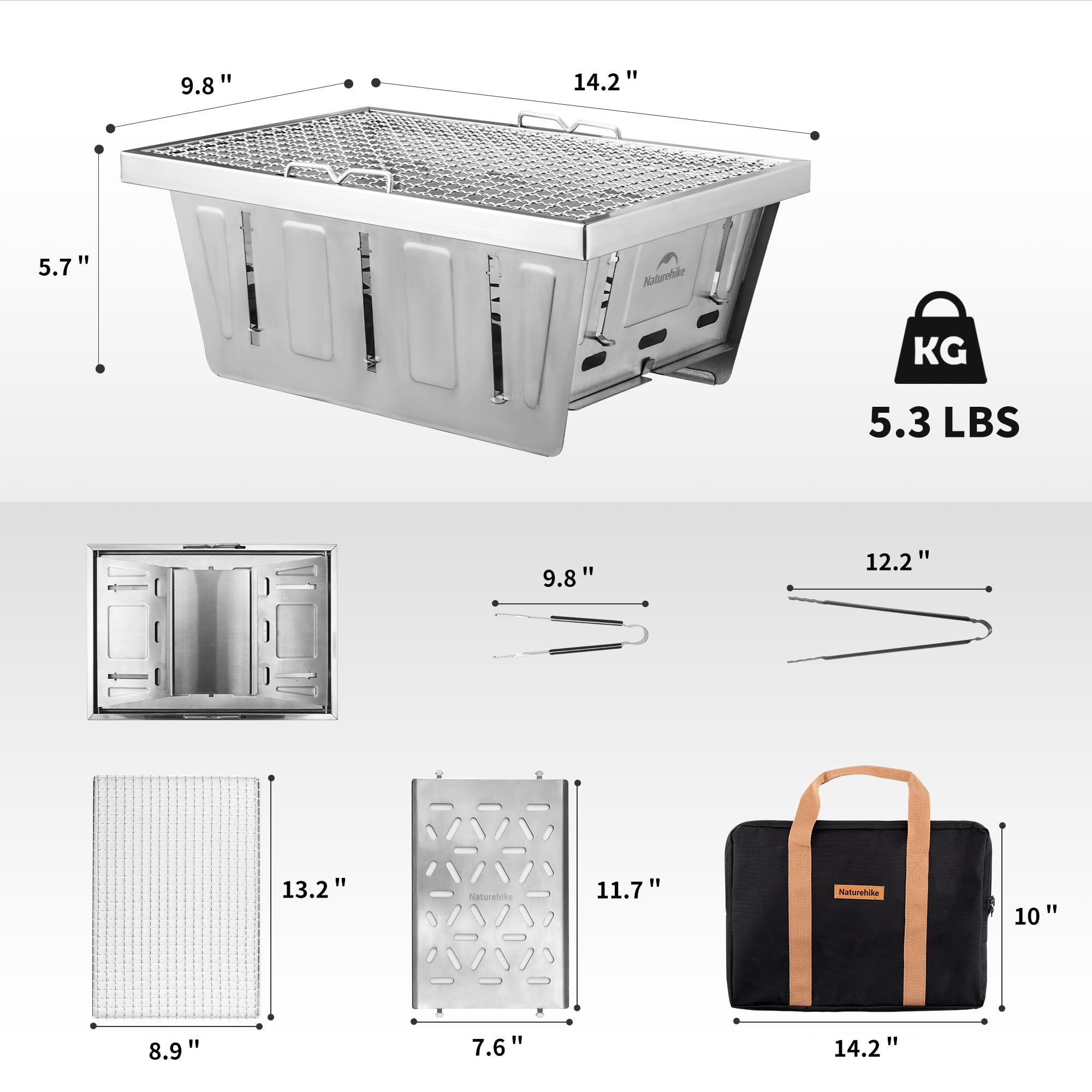 Naturehike portable grill folds flat for compact storage during trips.