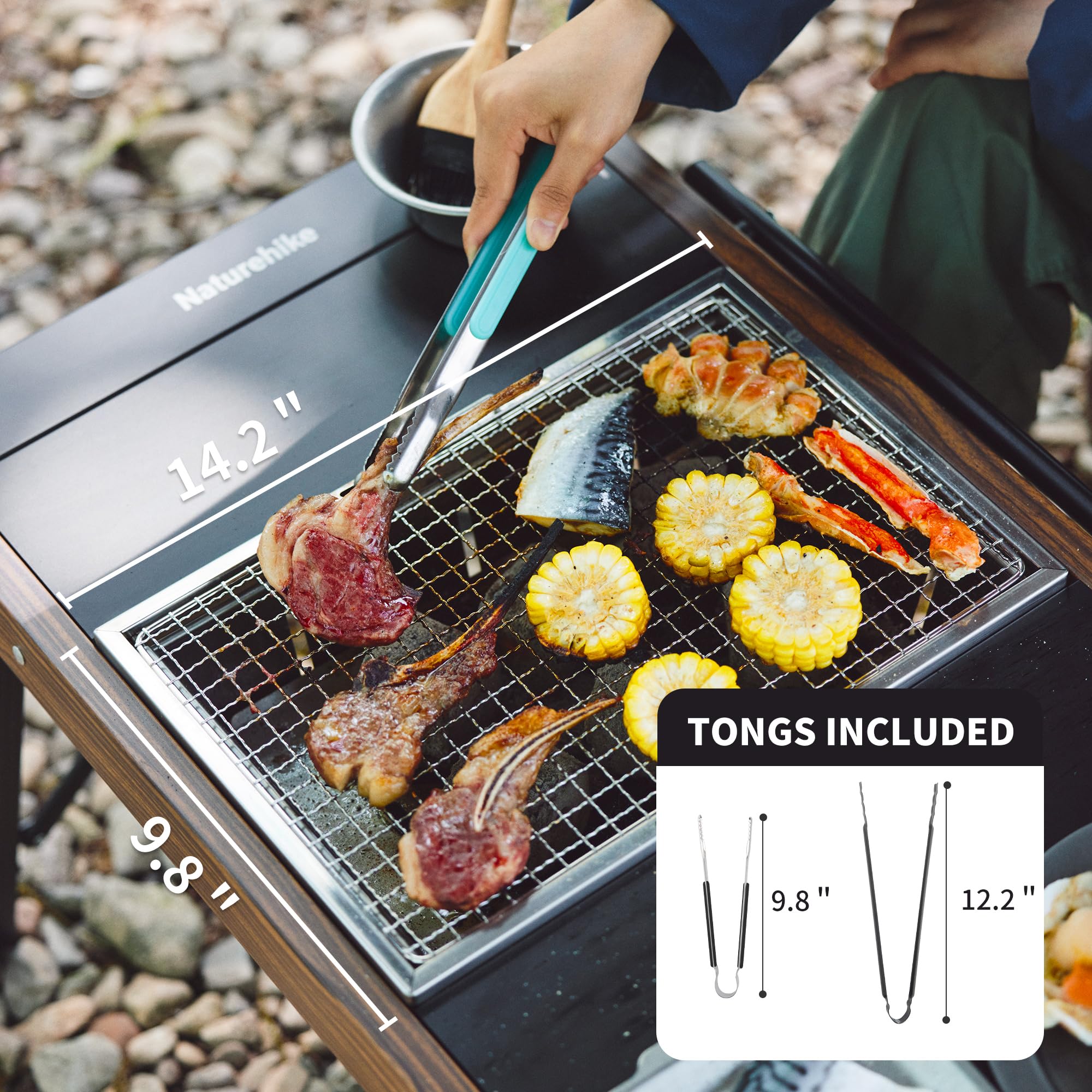 Naturehike 201 stainless frame with ventilation improves airflow for efficient grilling.
