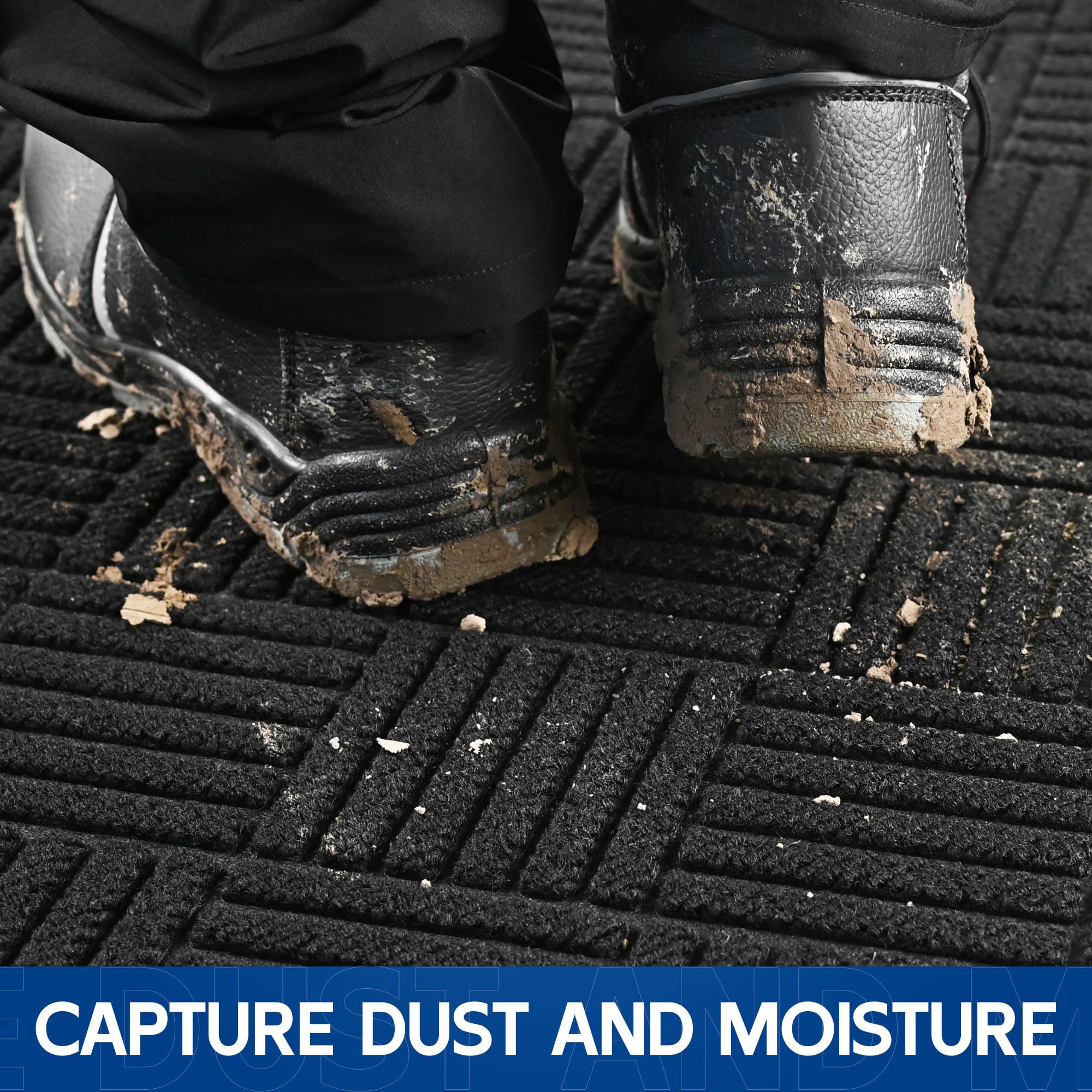 Naturei absorbent dirt-trap mat with close-up view traps mud at the doorstep.