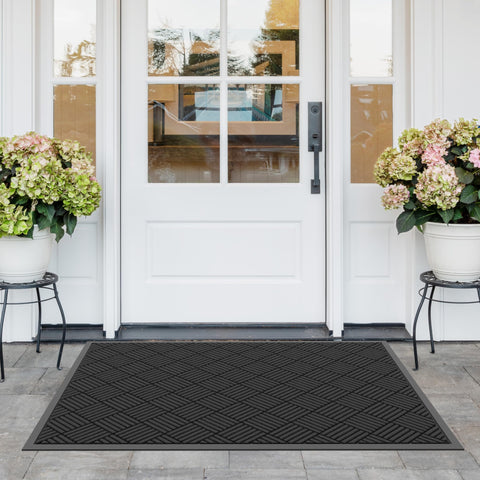 Naturei black door mat complements modern decor while hiding dirt between cleanings.