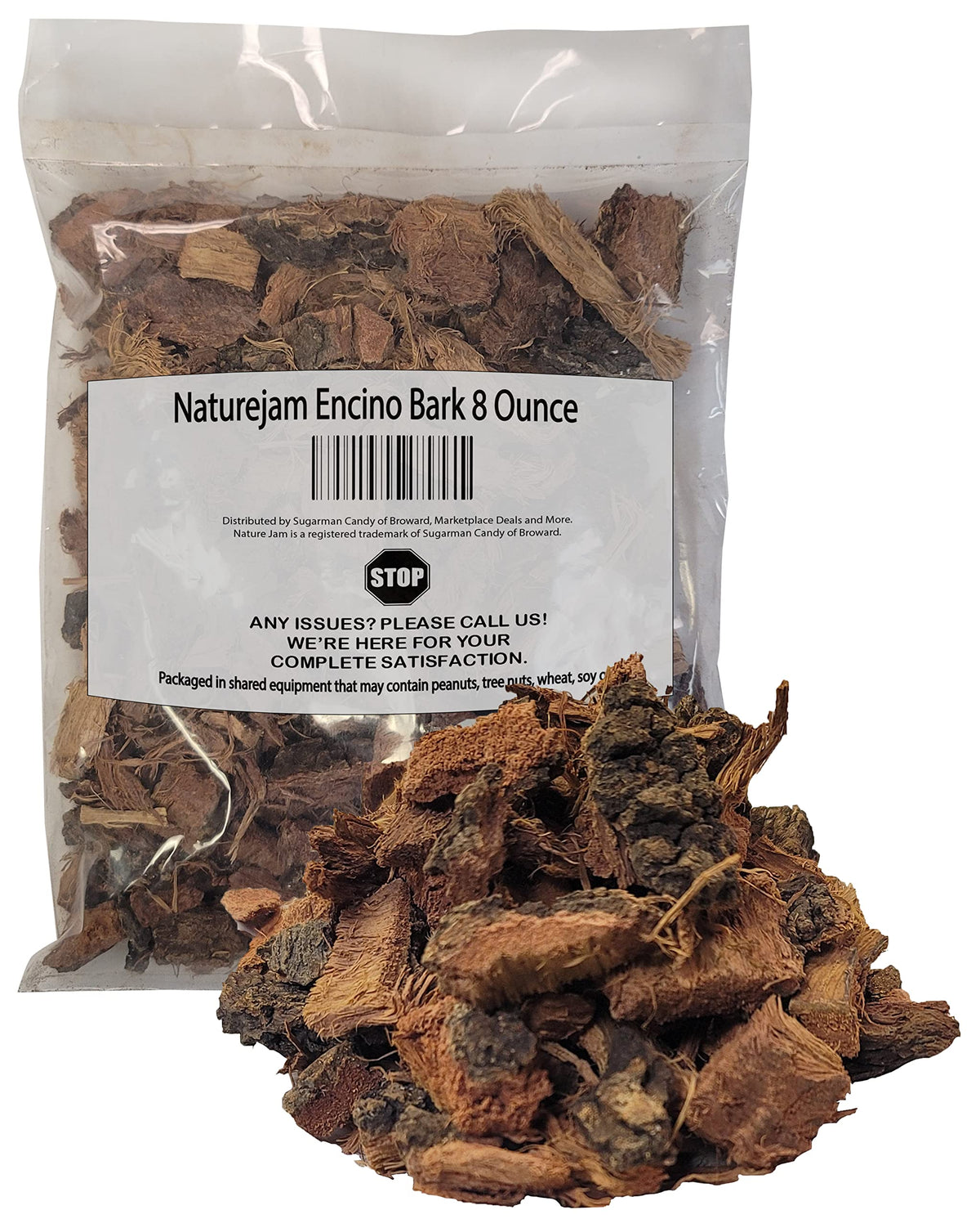 Naturejam Encino Bark bulk 8oz in bag, ready for quick tea infusions.
