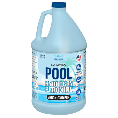 Nature's Freedom Hydrogen Peroxide Shock-Oxidizer bottle for non-chlorine pool care