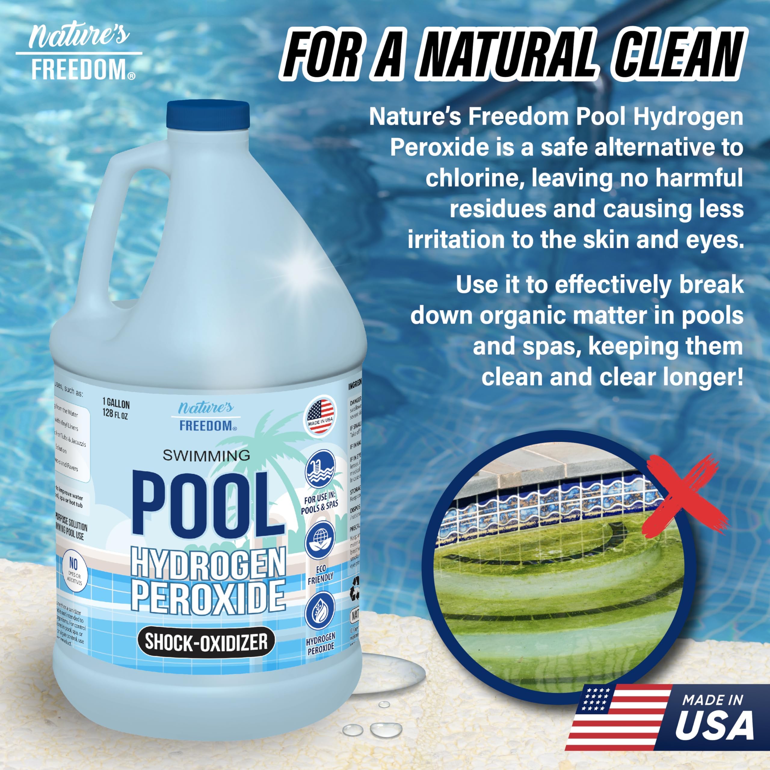 Nature's Freedom Shock-Oxidizer pour shows easy dosing for pools and spas