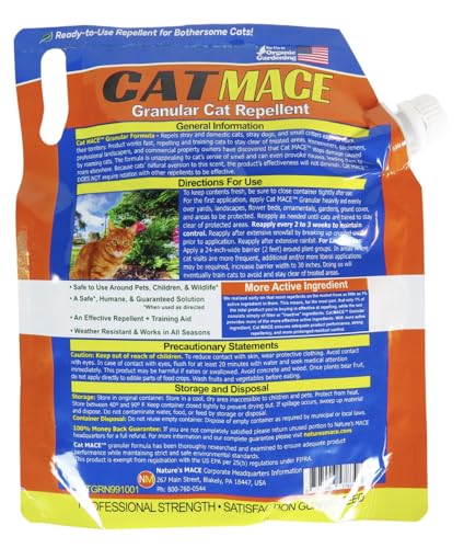 Nature's MACE Cat Mace protects garden beds from digging and damage.