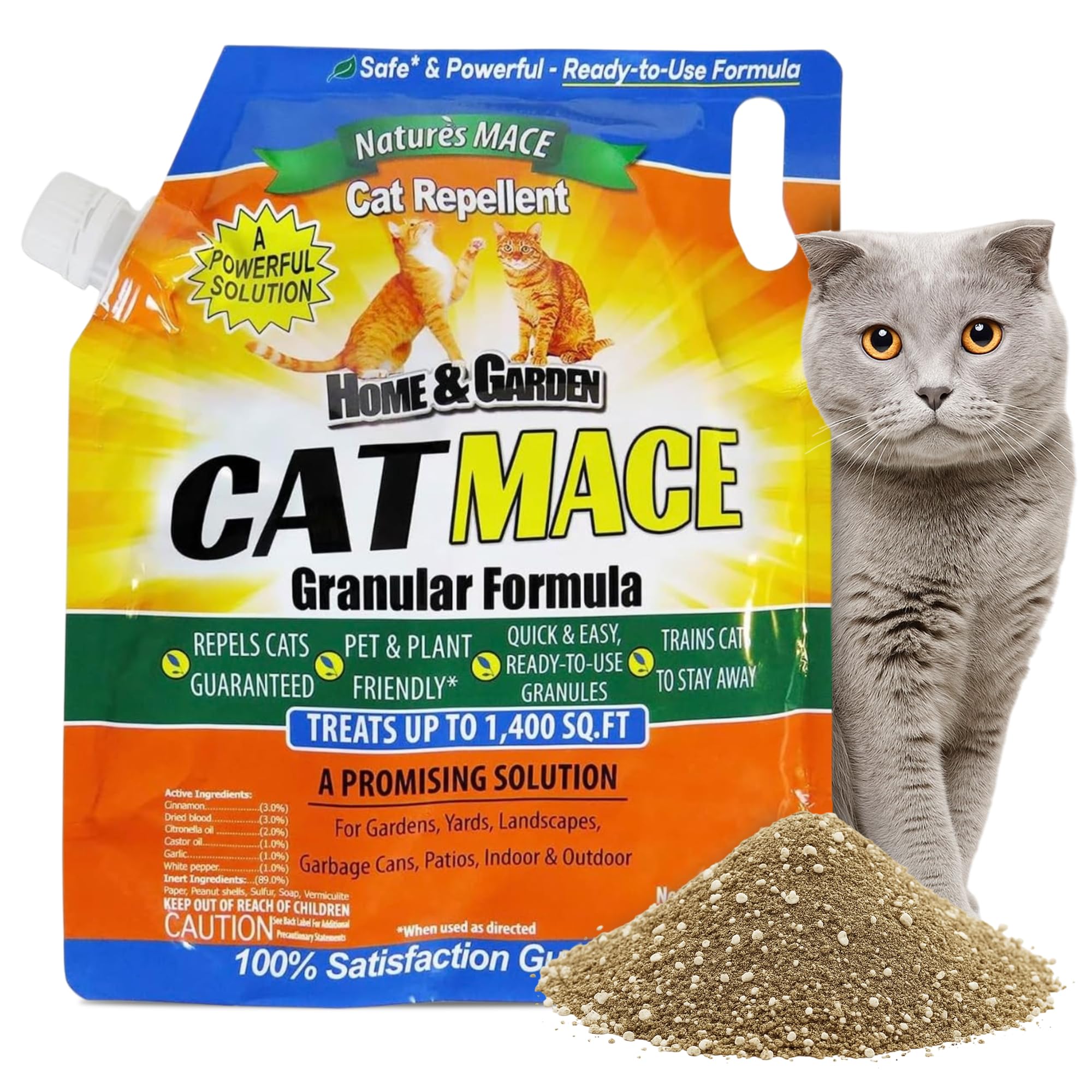 Nature's MACE cat mace granules protect flower beds from digging.