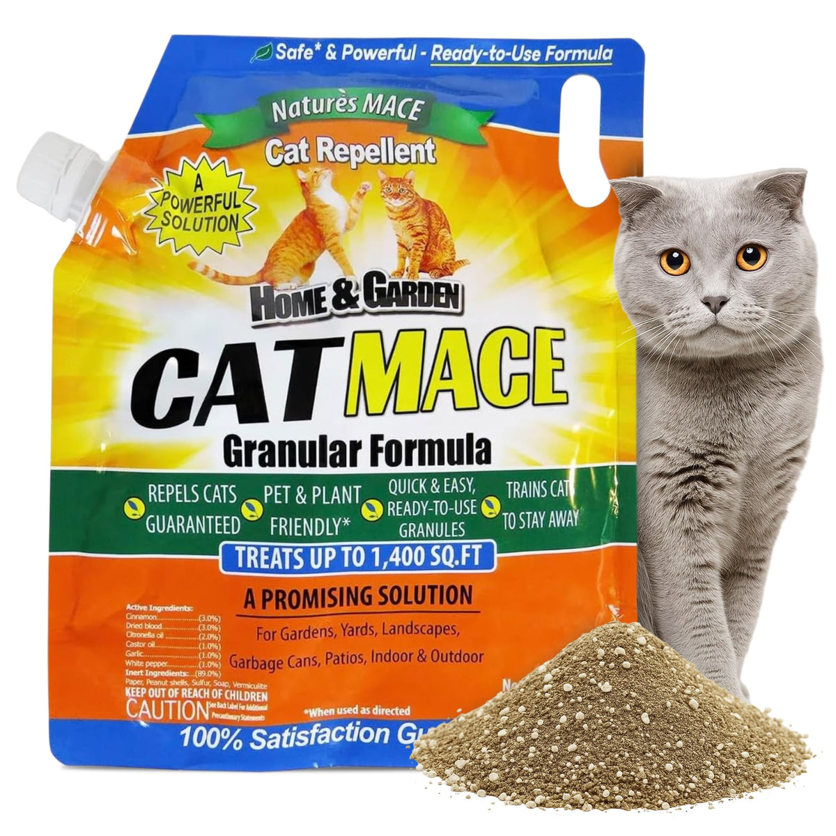 Nature's MACE cat mace granules protect flower beds from digging.